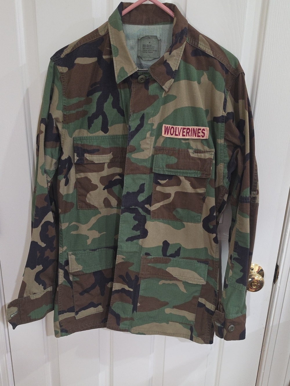 Vintage US Military Woodland Camo BDU Shirt Jacket Wolverine Size Small-Reg